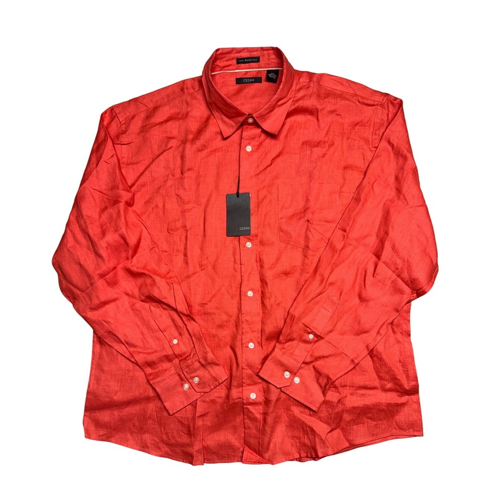 Cezani Mens XXL Coral Orange 100% Washable Linen Button Down Shirt MCW2351LS